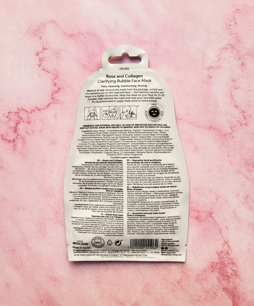 INCI BUBBLE MASK PURIFICANTE ALLA ROSA E AL COLLAGENE DIZAO