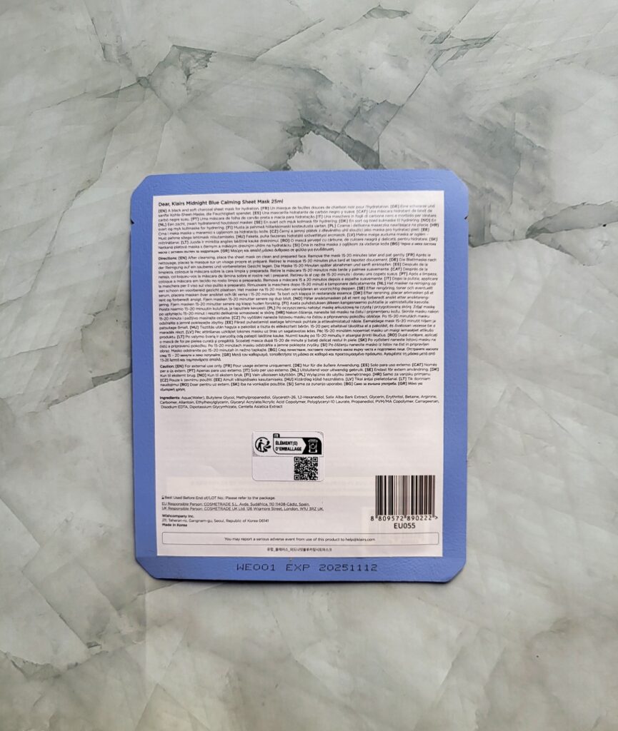 RECENSIONE MIDNIGHT BLUE CALMING SHEET MASK KLAIRS